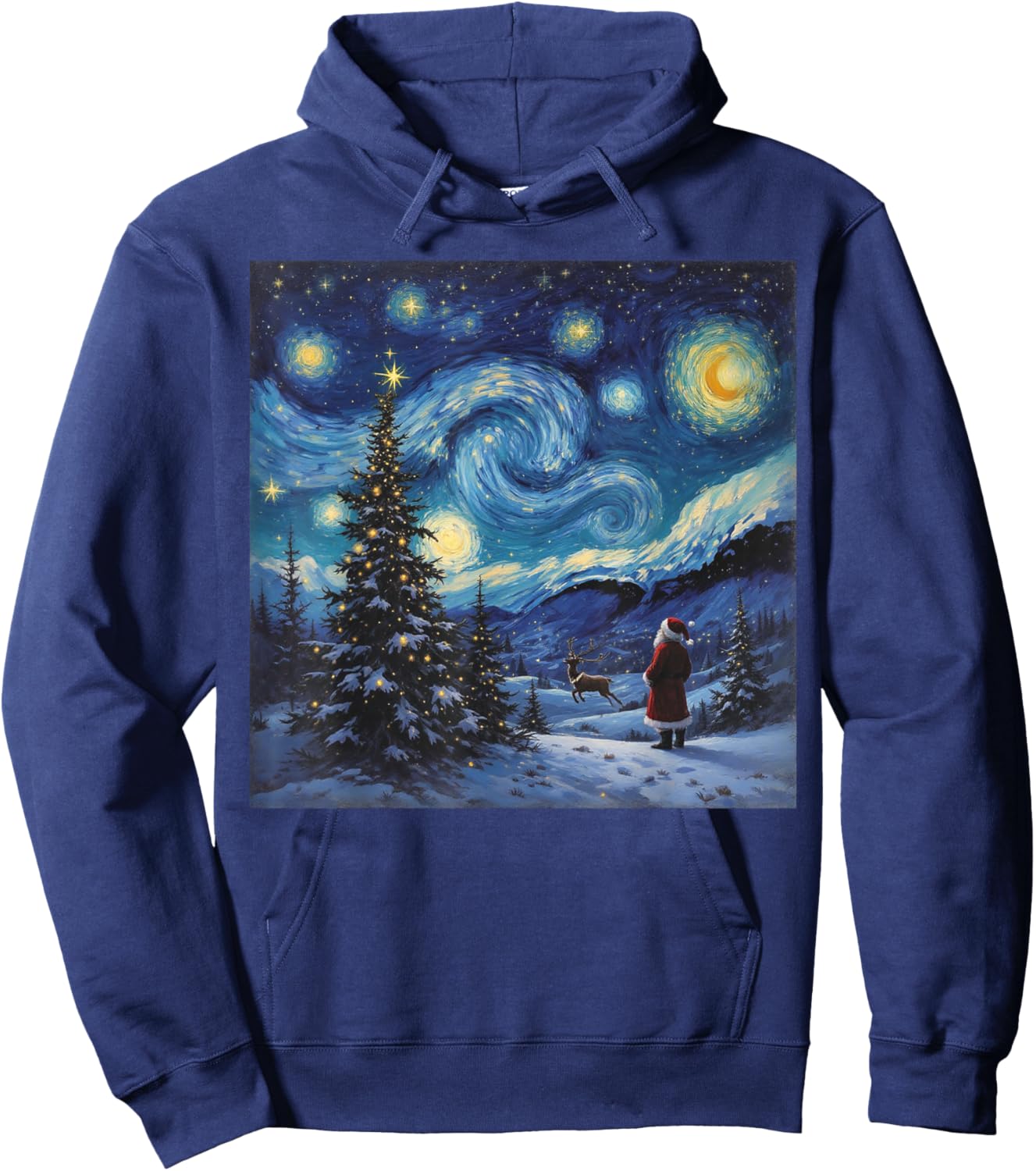 Xmas Santa Van Gogh Famous Painting Starry Night Christmas Hoodie - Hoodie | Navy