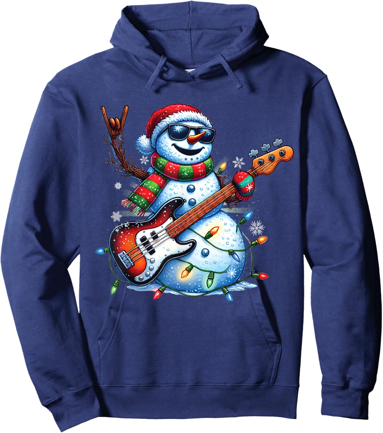 Funny Snowman Playing Guitar Christmas Musician Guitarist Hoodie - Hoodie | Navy