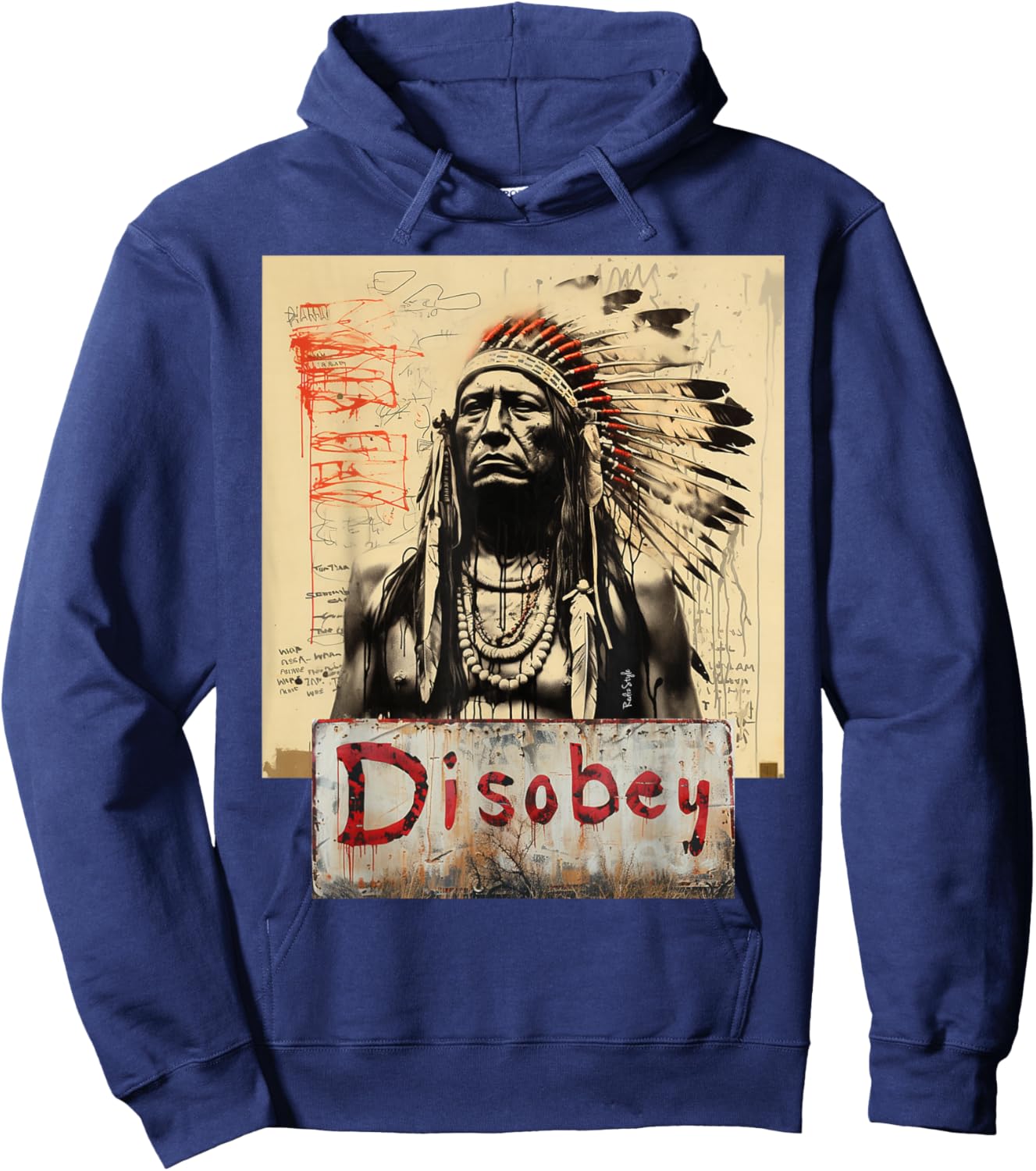DISOBEY Adults , Black, Small, Short Sleeve, Tribal Cartoon, , Classic Fit, Imported Hoodie - Hoodie | Navy