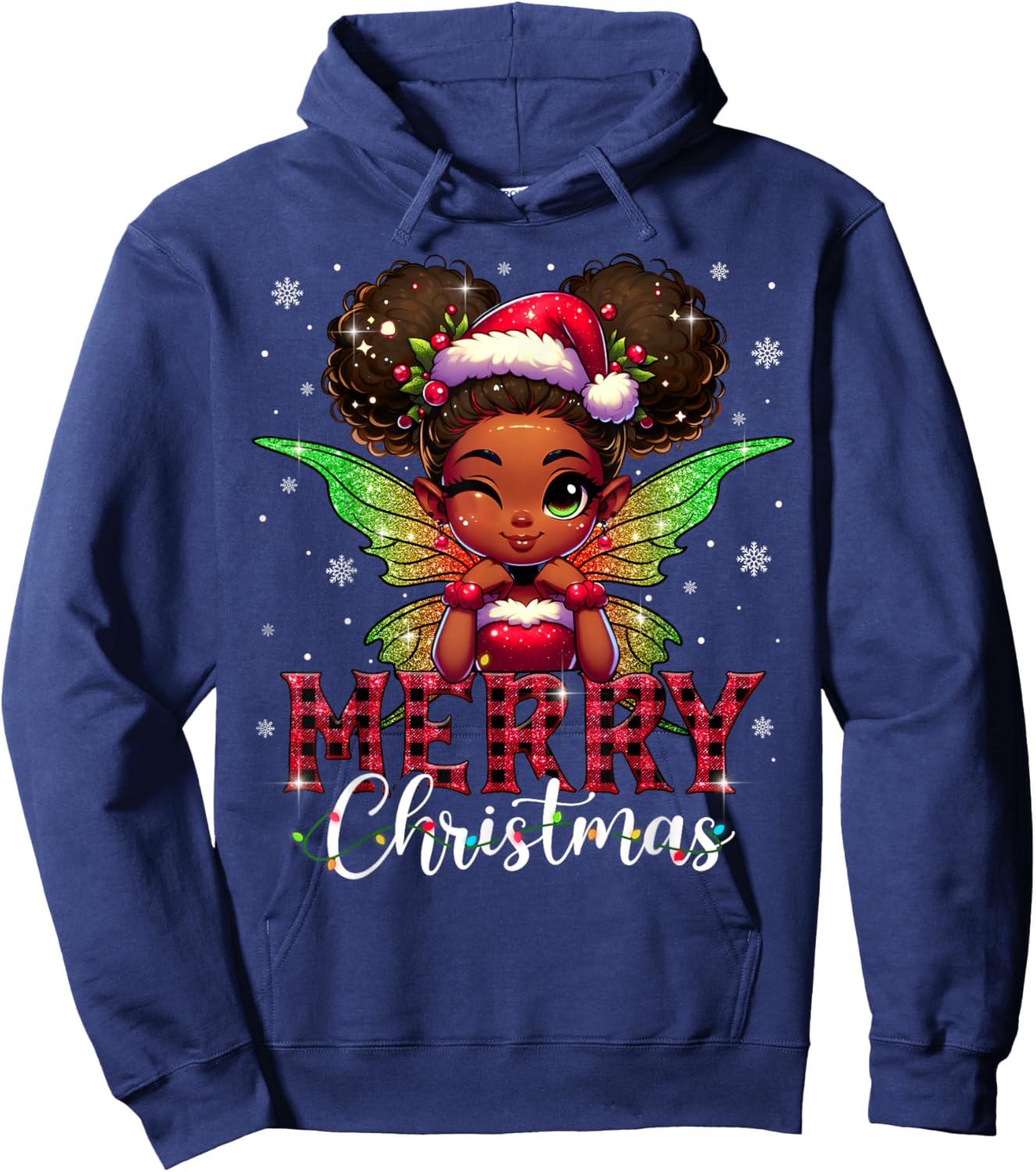African American Merry Christmas Cute Black Girl Kids Hoodie - Hoodie | Navy