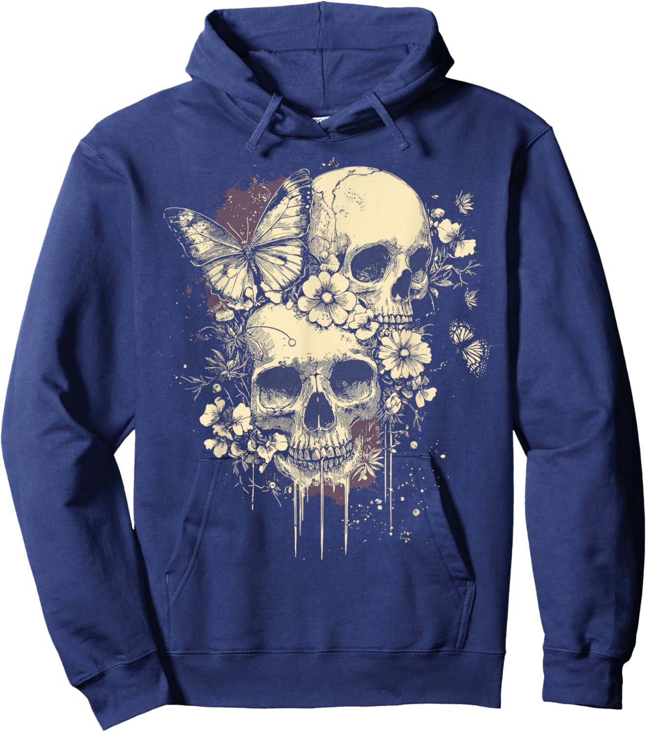 Fairy Grunge Fairycore Y2K Skulls Dainty Butterflies Gothic Hoodie - Hoodie | Navy