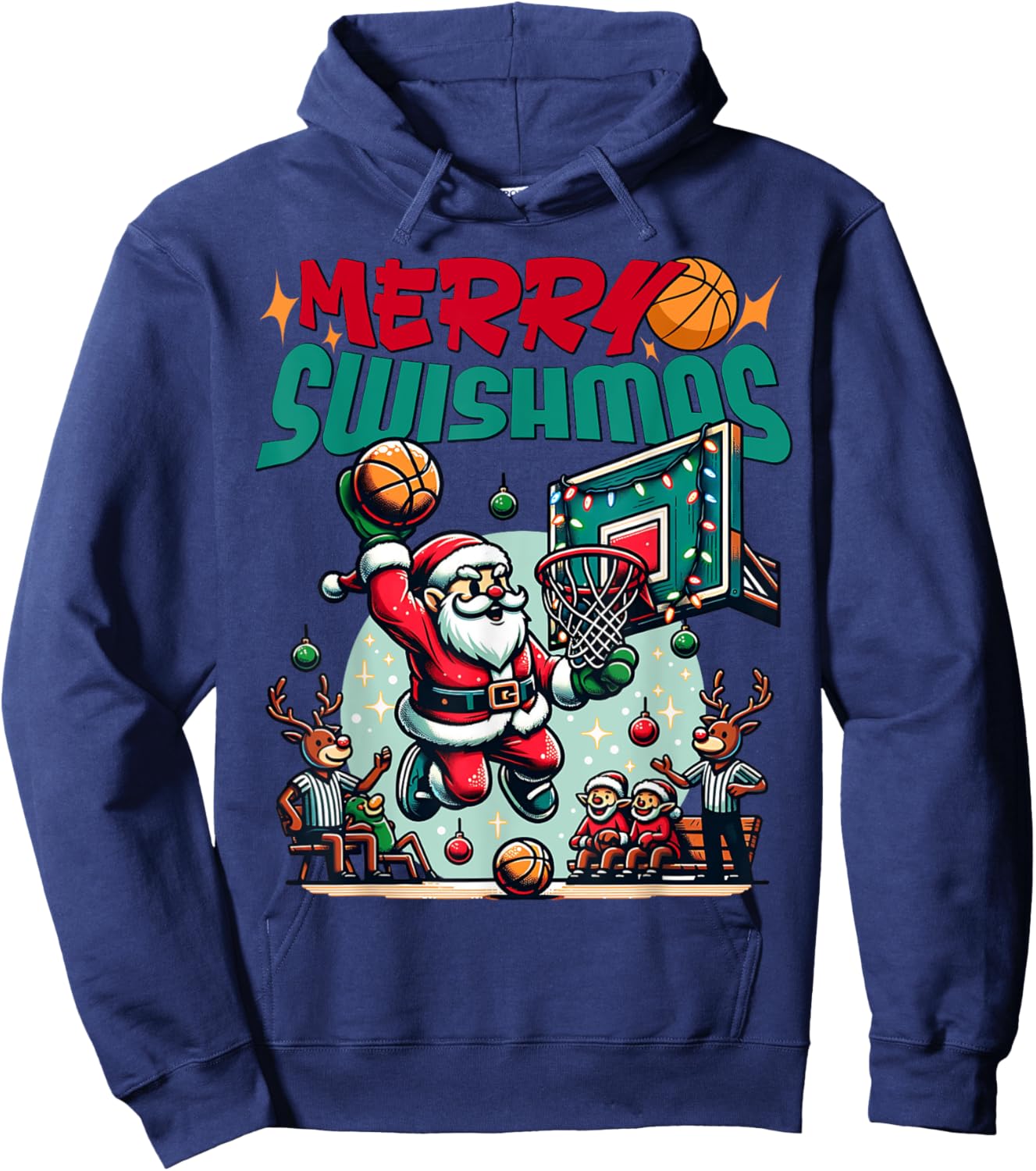 Merry Swishmas Christmas Xmas Basketball Funny Hoodie - Hoodie | Navy