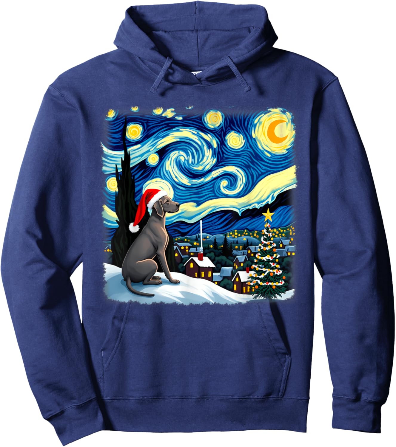 Christmas Weimaraner Dog Starry Night Hoodie - Hoodie | Navy