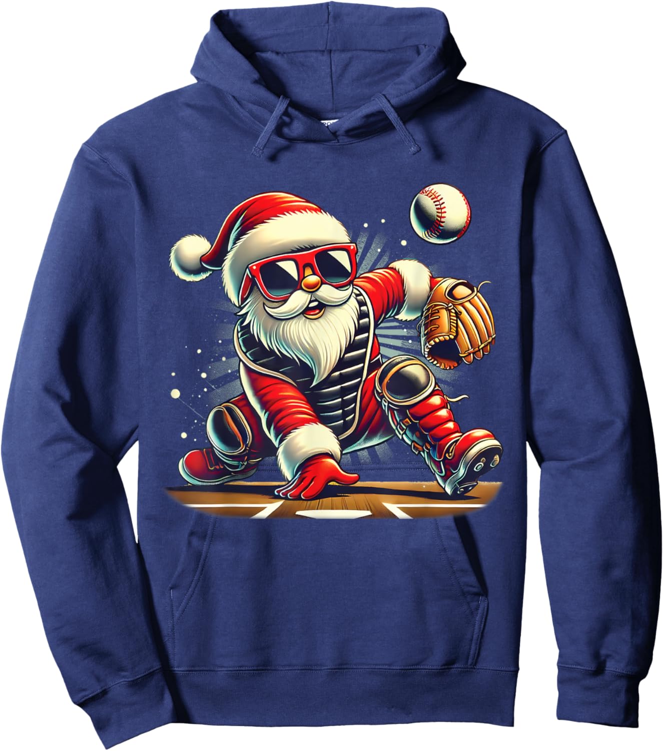 Santa Playing Baseball as Catcher Boys Kids Teens Christmas Hoodie - Hoodie | Navy