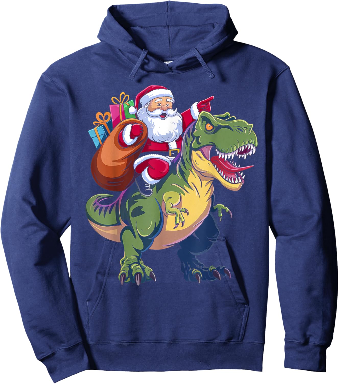 Christmas Santa Riding Dinosaur T-rex Boys Kids Toddler Hoodie - Hoodie | Navy