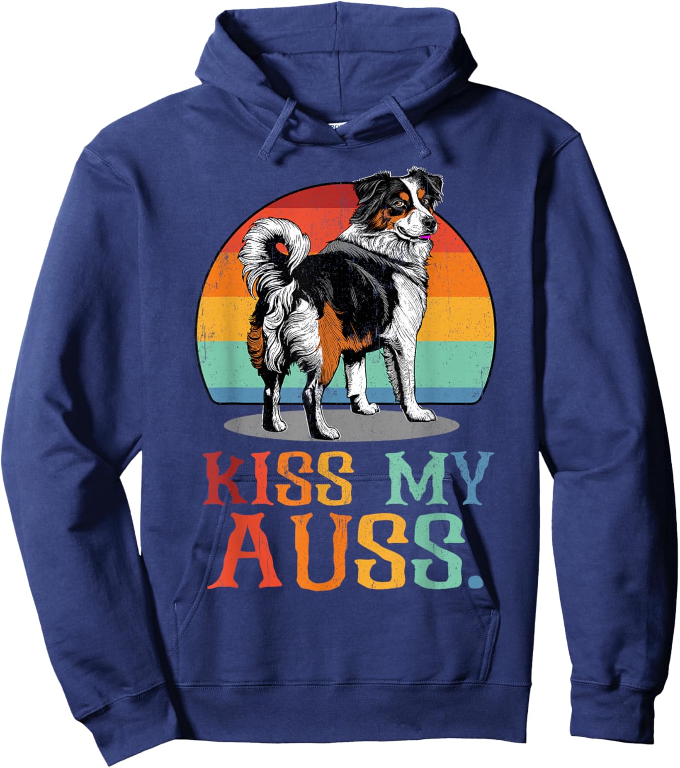 Funny Australian Shepherd Kiss My Auss Aussie Mom Dog Lover Hoodie - Hoodie | Navy