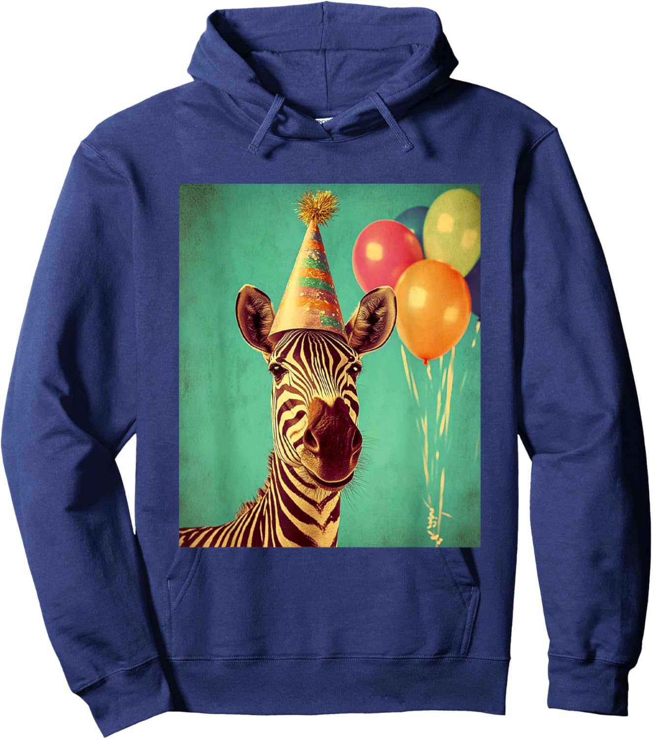 Zebra Retro Art Print Birthday Party Balloons & Party Hat Hoodie - Hoodie | Navy