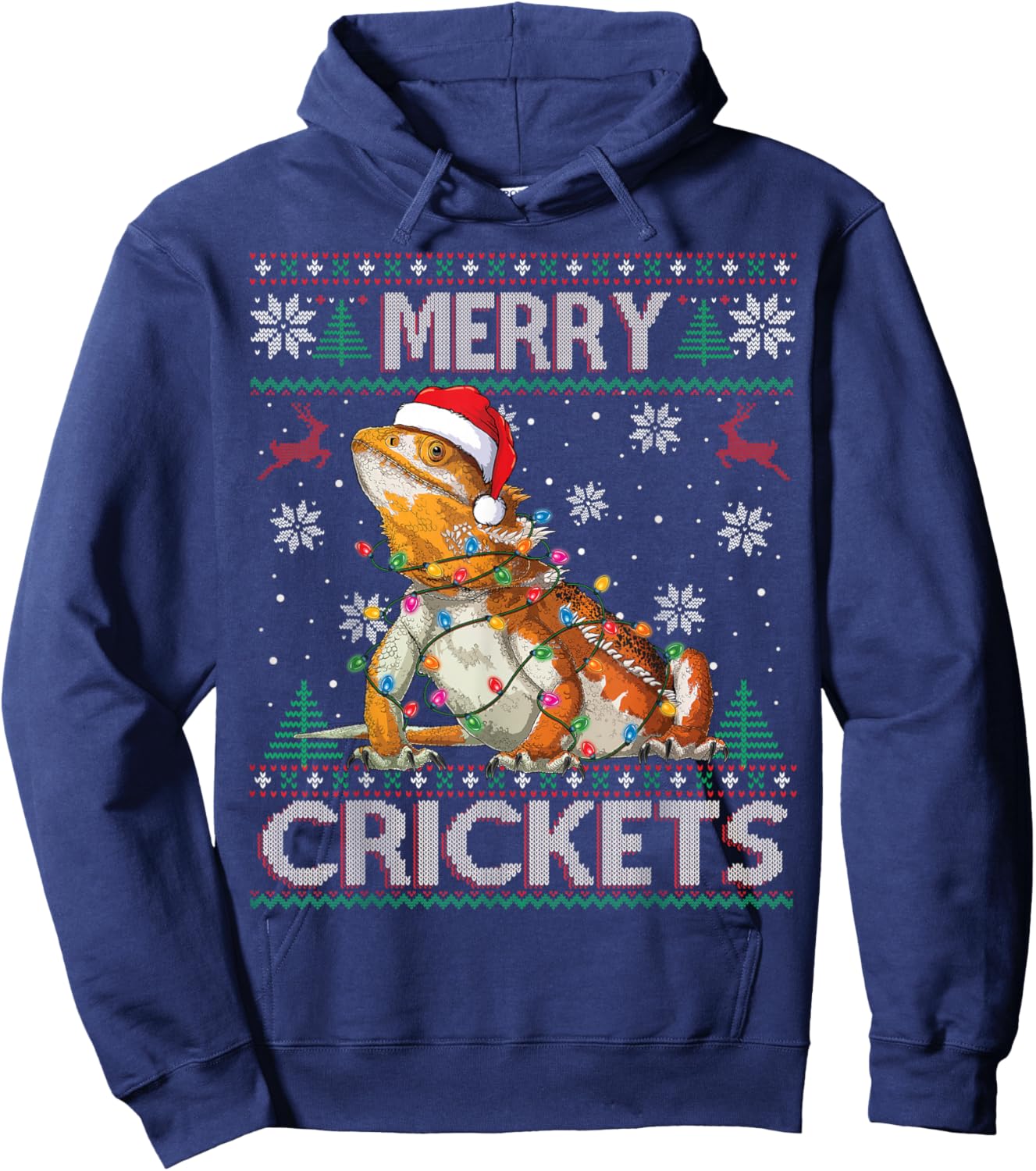 Merry Crickets Bearded Dragon Ugly Sweater Christmas Pajama Hoodie - Hoodie | Navy