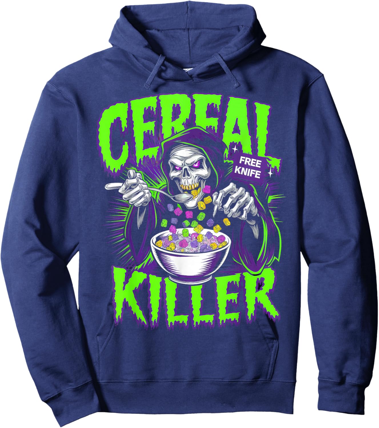 Funny Horror Movies And Cereals Lovers Apparel -Adults Cereal Killer True Crime Lover Grim Reaper Halloween Black Small Hoodie - Hoodie | Navy