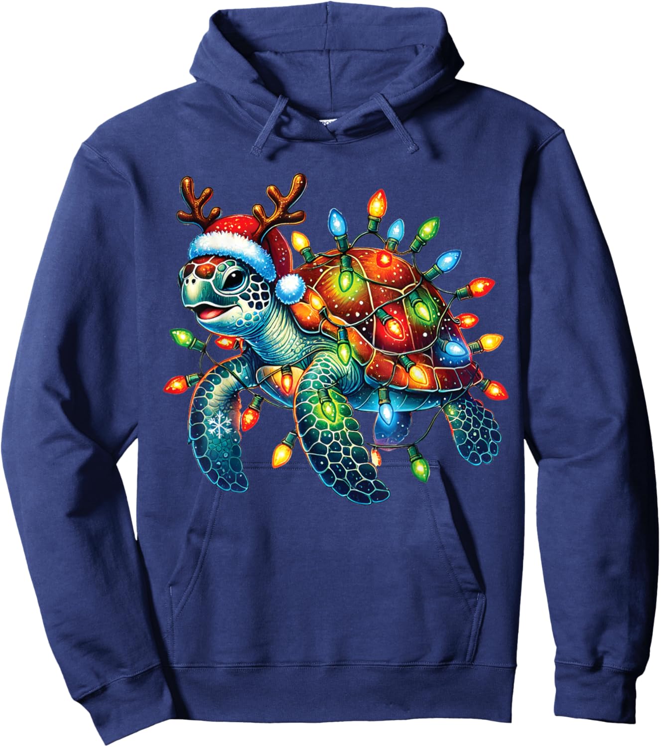 Sea Turtle Christmas Lights Funny Santa Hat Merry Christmas Hoodie - Hoodie | Navy