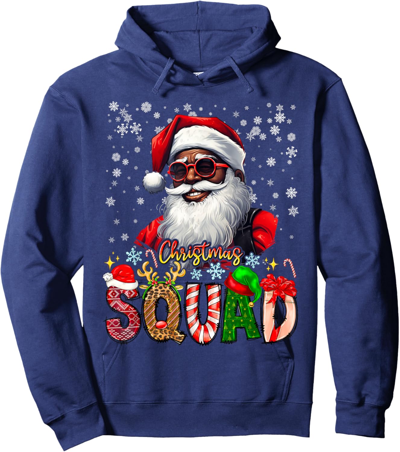 Christmas Squad Santa Afro Man Proud Black African American Hoodie - Hoodie | Navy