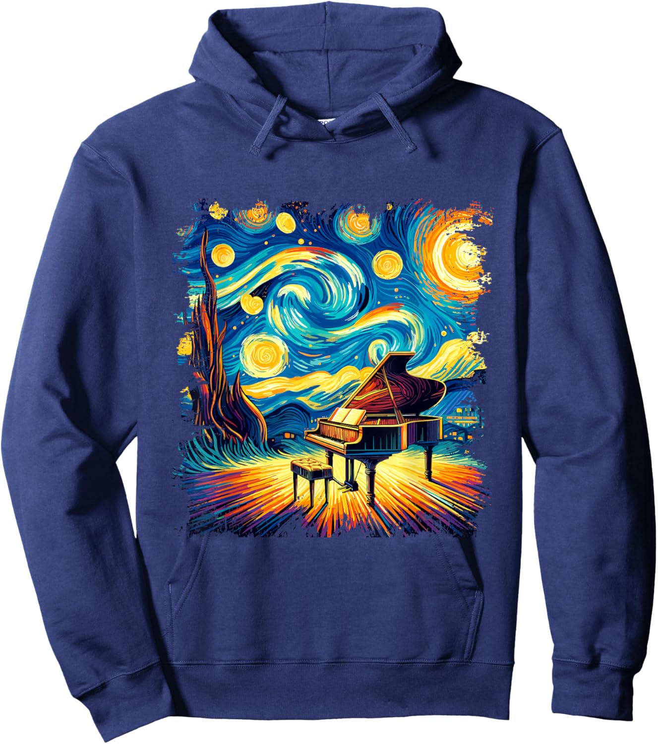 Classical Piano Starry Night Shirt Van Gogh Painting Pianist Hoodie - Hoodie | Navy