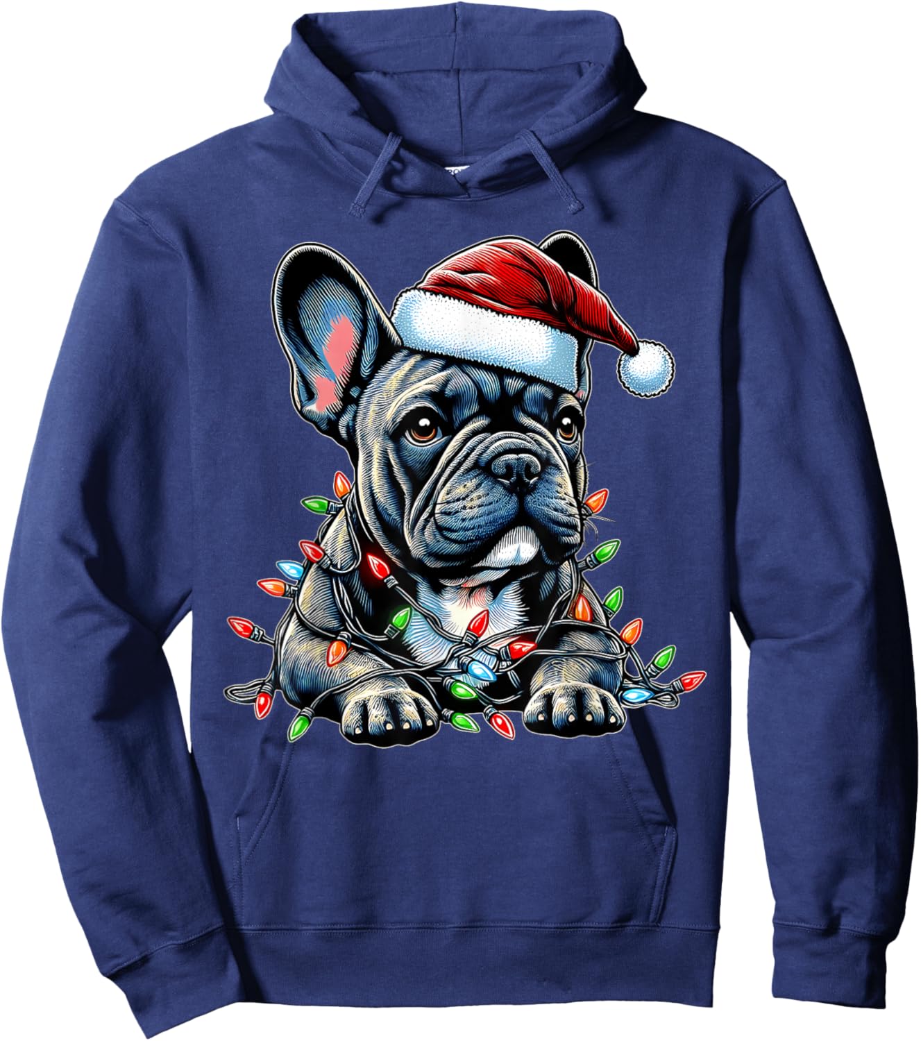 French Bulldog Frenchie Christmas Hat Xmas Men Women Kids Hoodie - Hoodie | Navy