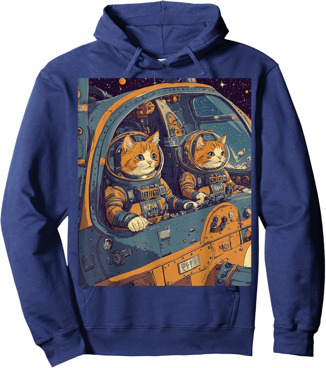 Two Cats Astronauts in Spacecraft Hoodie - Hoodie | Navy