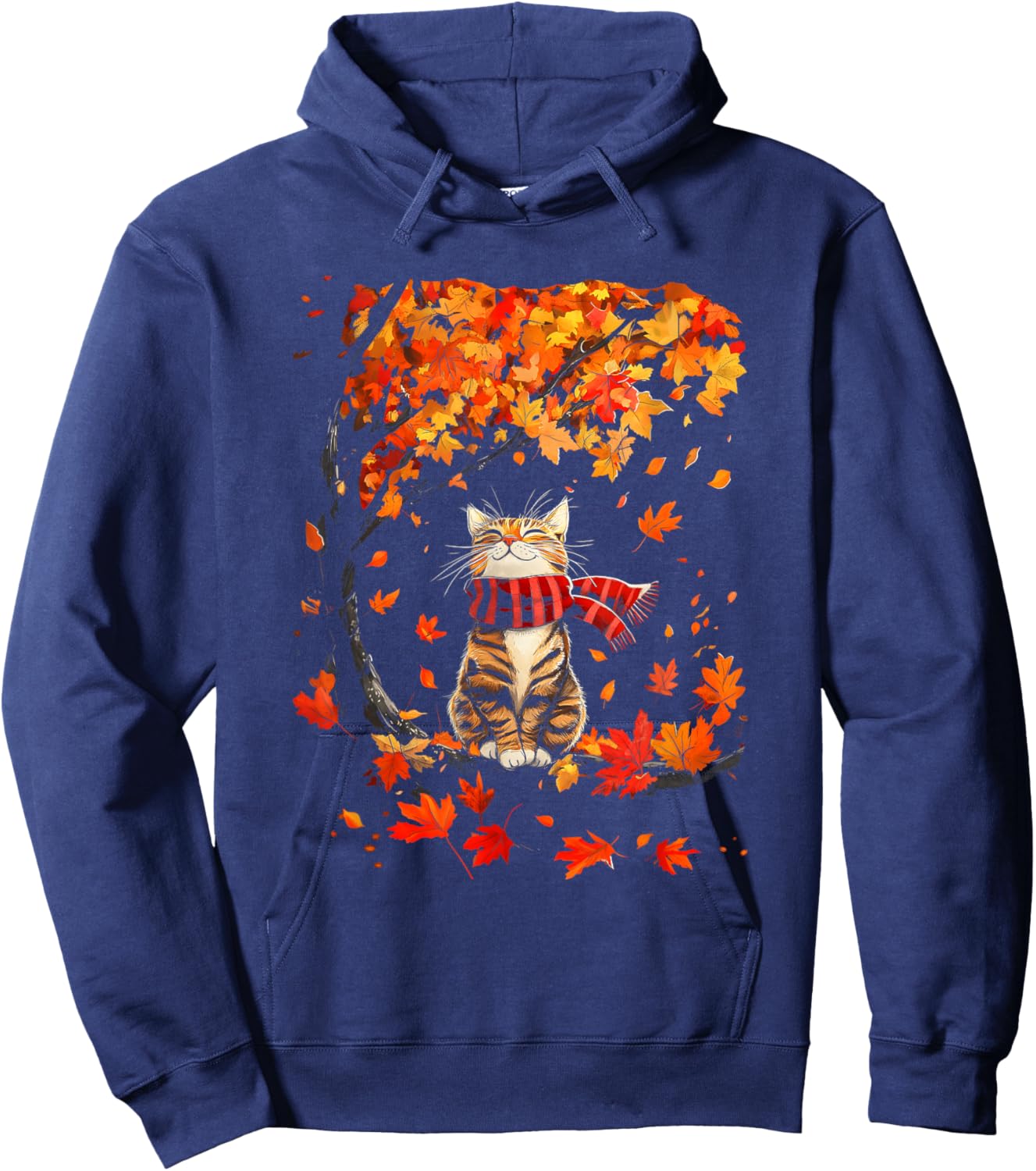 It's Fall Y'all Thanksgiving Cat Leaf Fall Tree Hello Autumn Hoodie - Hoodie | Navy