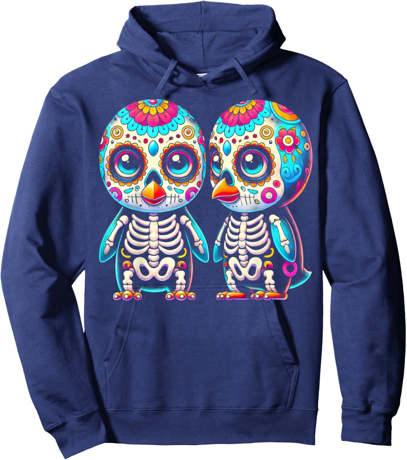 Adorable Día de Muertos Sugar Skull Penguin Day of the Dead Hoodie - Hoodie | Navy