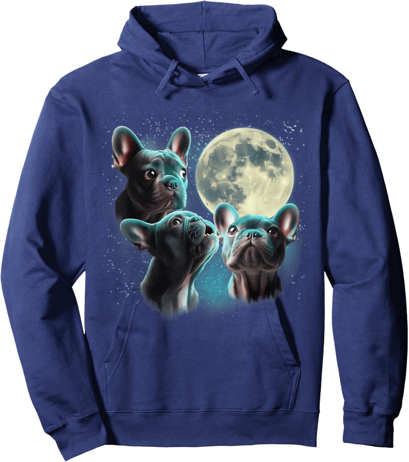 Funny Three French Bulldog Moon, 3 Frenchie Blue, Weird Cute Hoodie - Hoodie | Navy