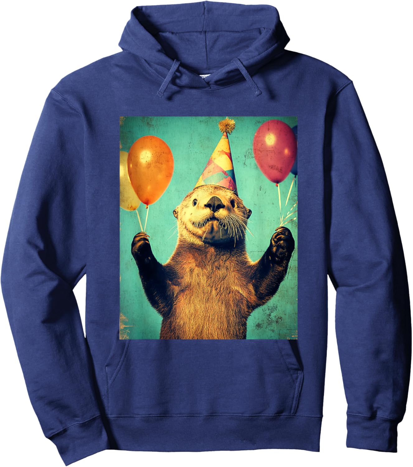 Sea Otter Retro Art Print Birthday Party Balloons & Hat Hoodie - Hoodie | Navy