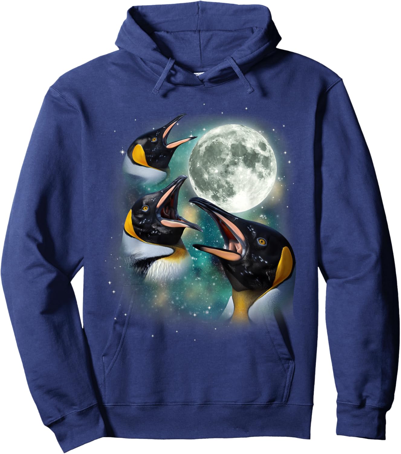 Three Penguin Moon | 3 Funny Antarctic Birds Howling Parody Hoodie - Hoodie | Navy