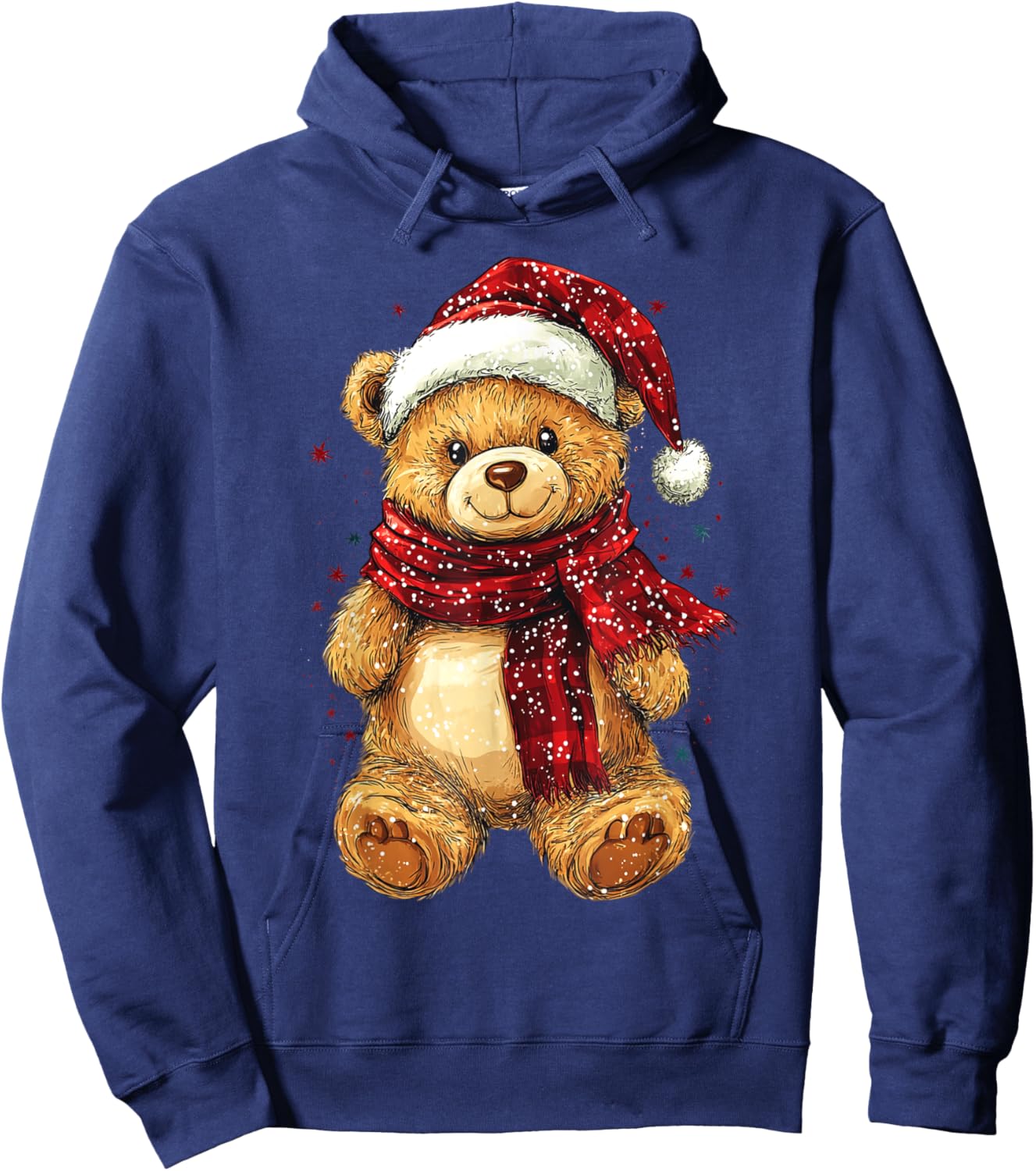 Teddy Bear Wearing Christmas Hat and Scarf Cute Bear Hoodie - Hoodie | Navy