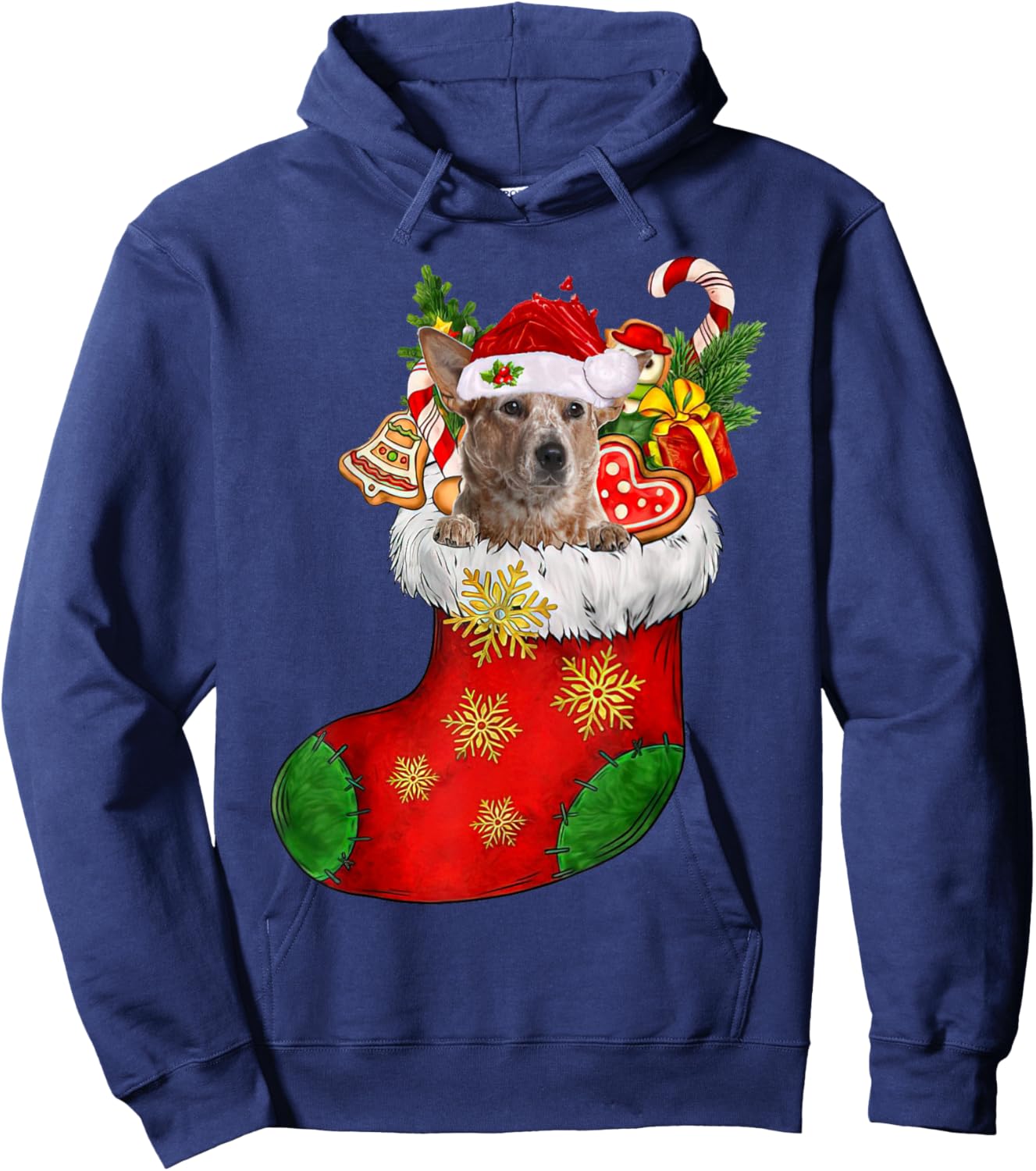 RED Heeler In Sock Christmas Santa Hat Xmas Dog Lover Women Hoodie - Hoodie | Navy