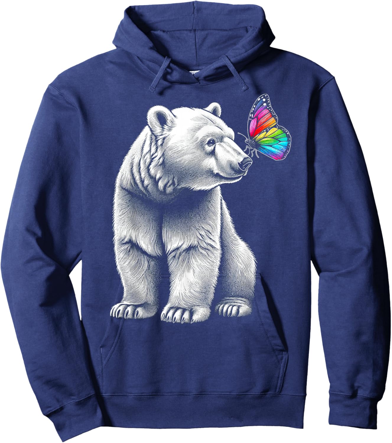 Bear Baby Wildlife Colorful Butterfly Grizzly Bear Artwork Hoodie - Hoodie | Navy