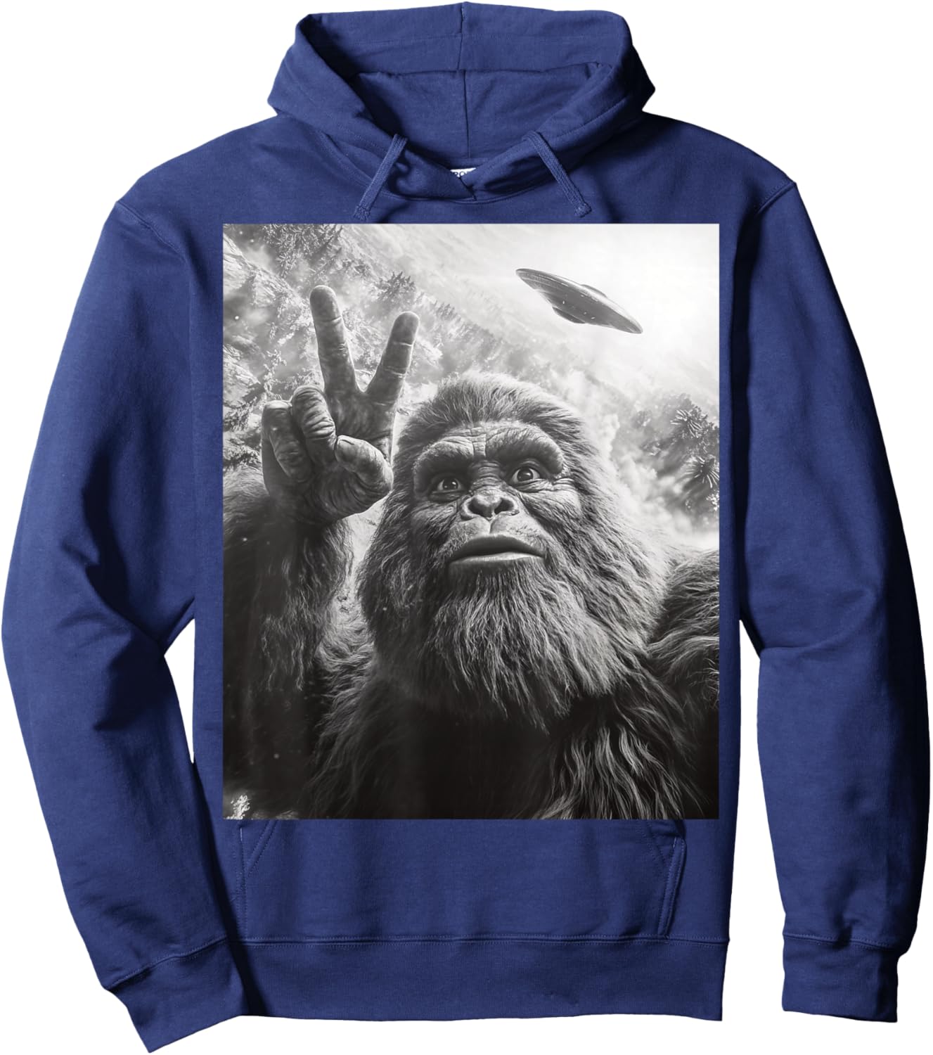 Funny Bigfoot Selfie Sasquatch UFO Hoodie - Hoodie | Navy