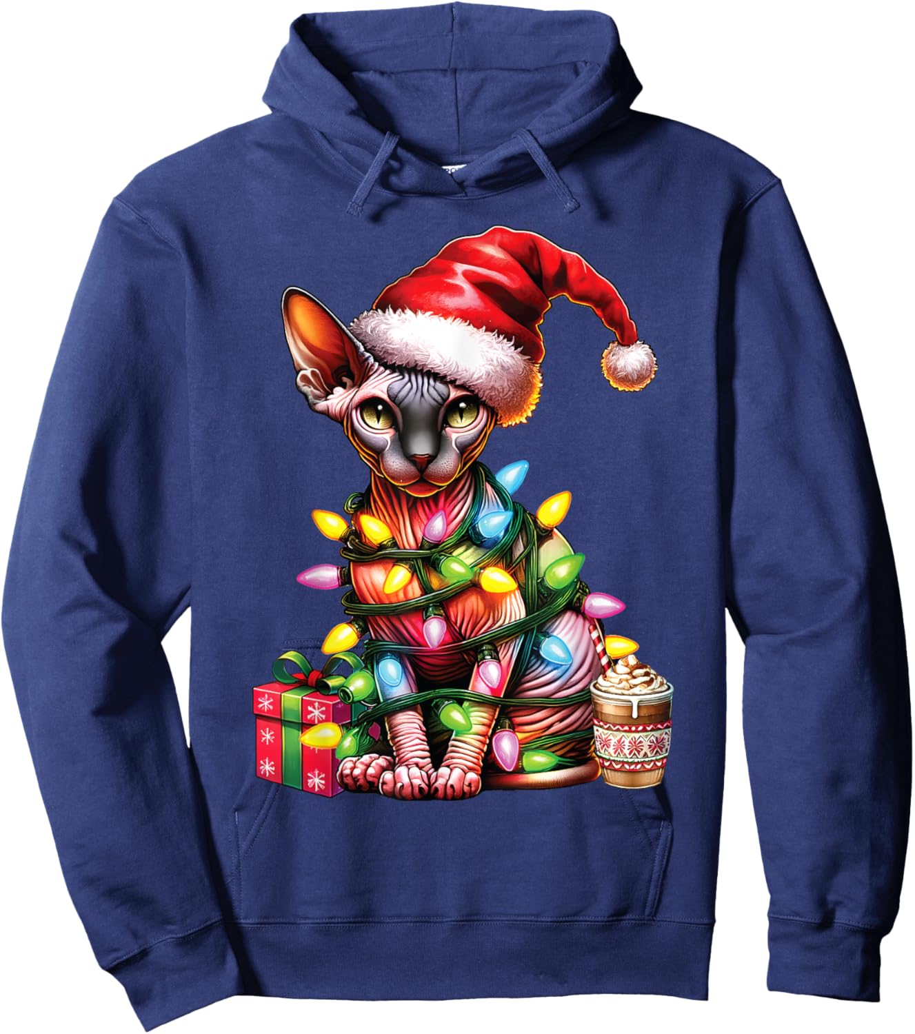 Pet Animal Lovers Cute Sphynx cat Reindeer Antlers Christmas Women Kids Hoodie - Hoodie | Navy
