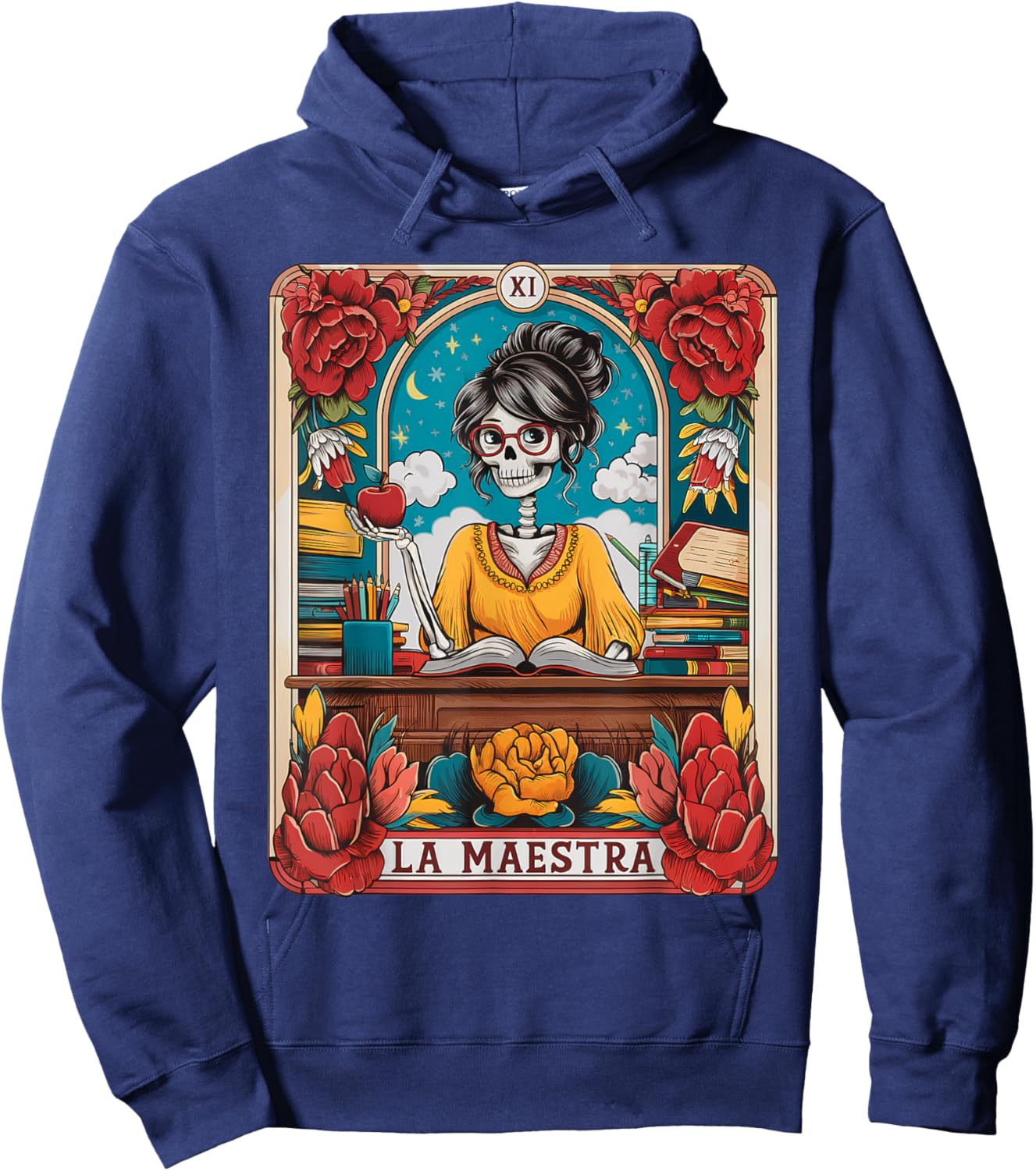 La Maestra Tarot Card Funny Spanish Teacher Mexican Skeleton Hoodie - Hoodie | Navy