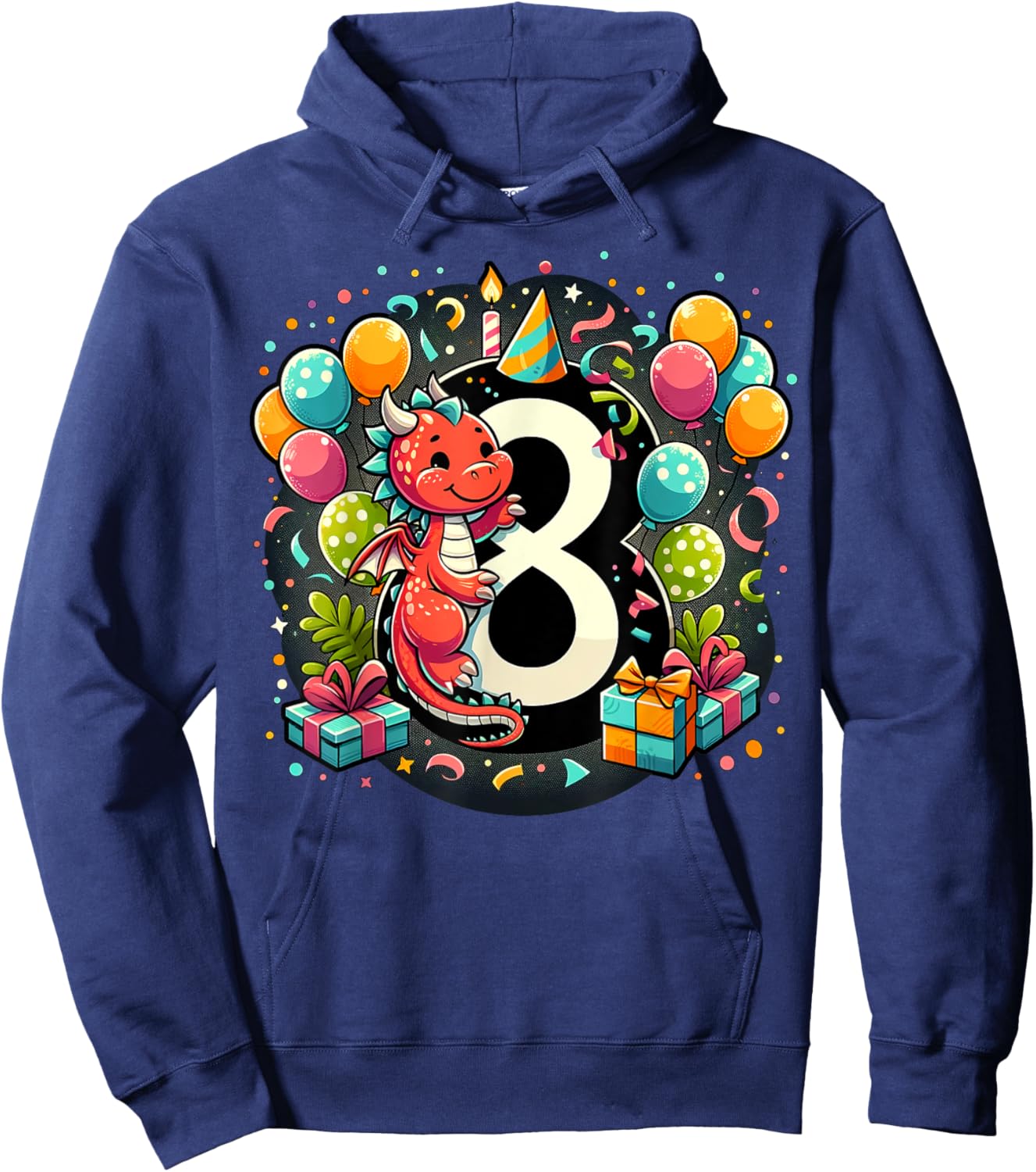 Bday eighth Boys, Girls, Kids age eight 8th birthday Dragon Hoodie - Hoodie | Navy