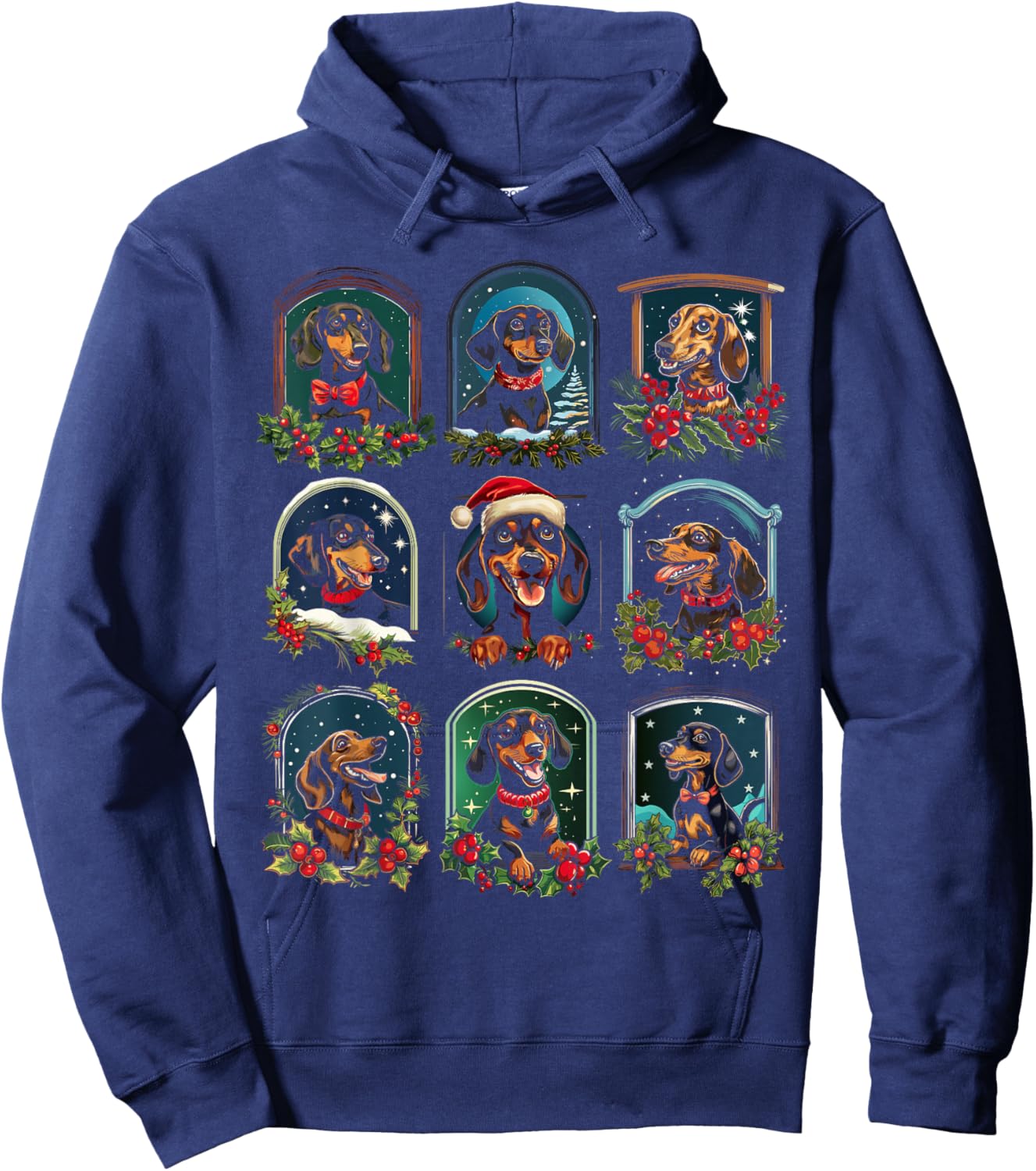 Vintage Christmas Dachshund Hoodie - Hoodie | Navy