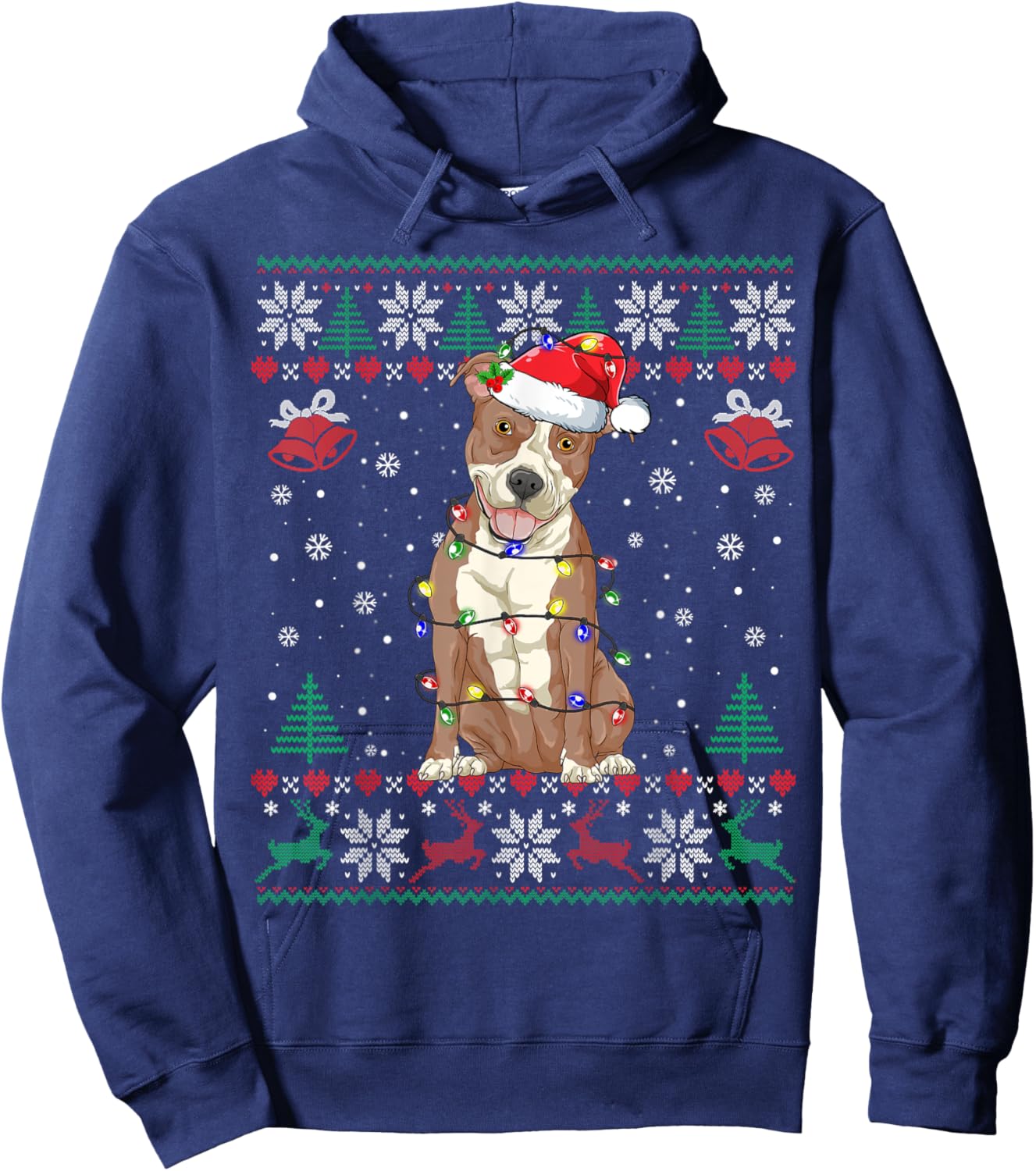 Pitbull Christmas Ugly Sweater Funny Dog Lover Xmas Women Girls Kids Hoodie - Hoodie | Navy