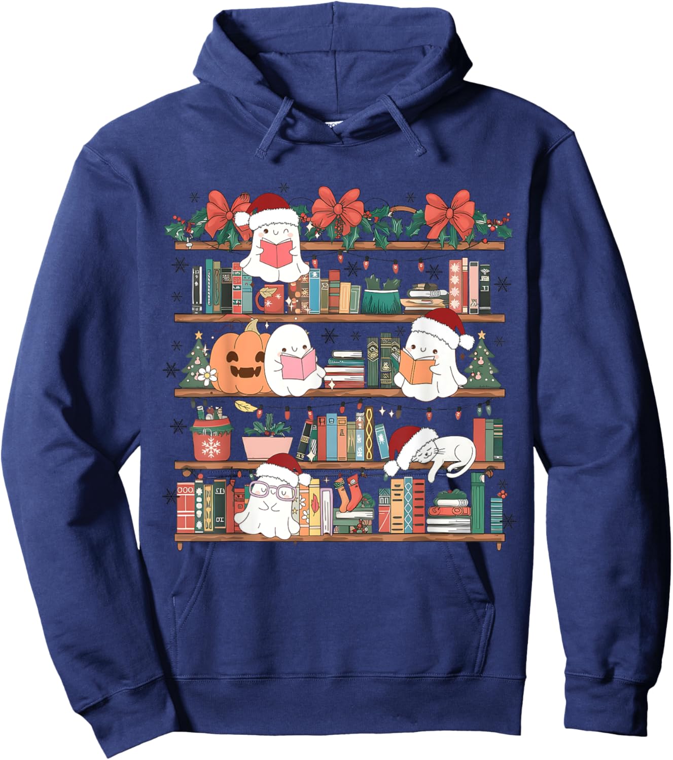Ghost Christmas Reading Book Lover Library Christmas Teacher Hoodie - Hoodie | Navy