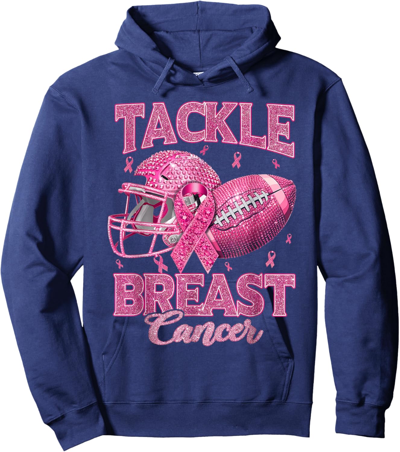 Tackle Breast Cancer Awareness American Football Pink Ribbon Hoodie - Hoodie | Navy