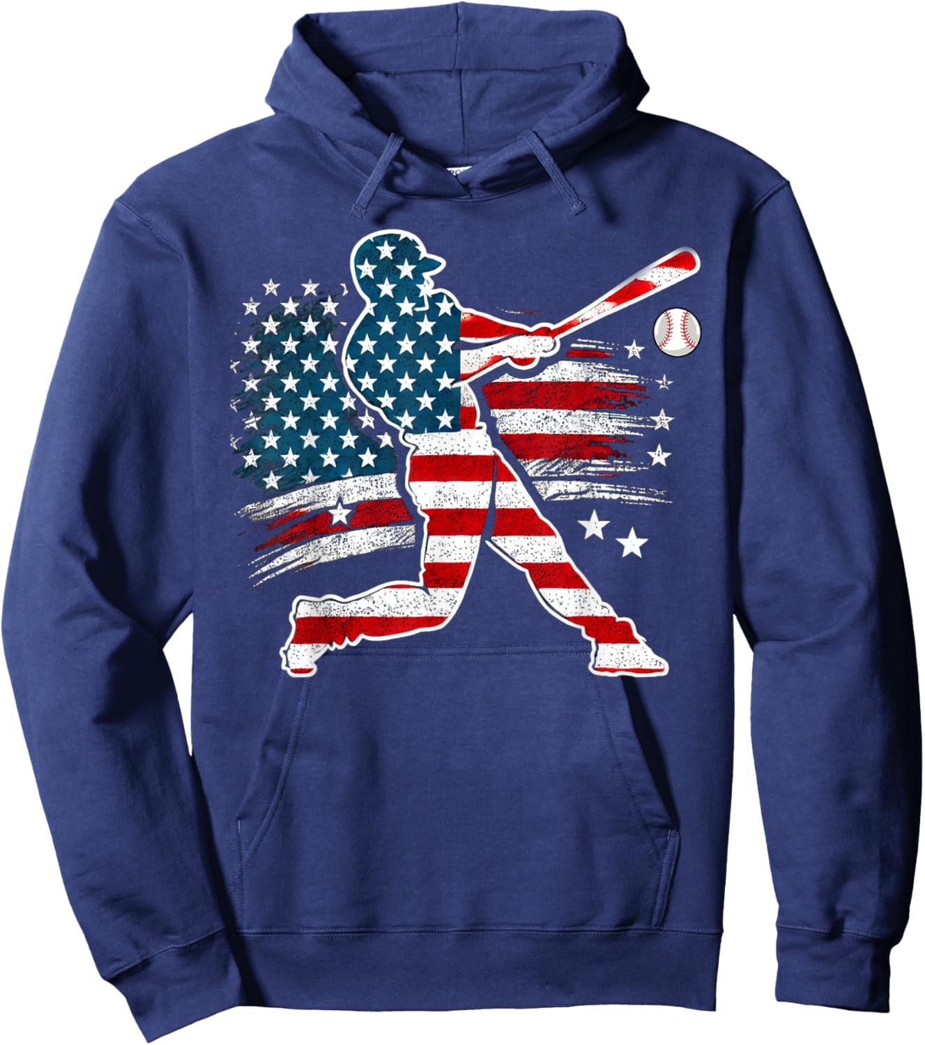 American Baseball Batter With United States Flag USA Retro Hoodie - Hoodie | Navy