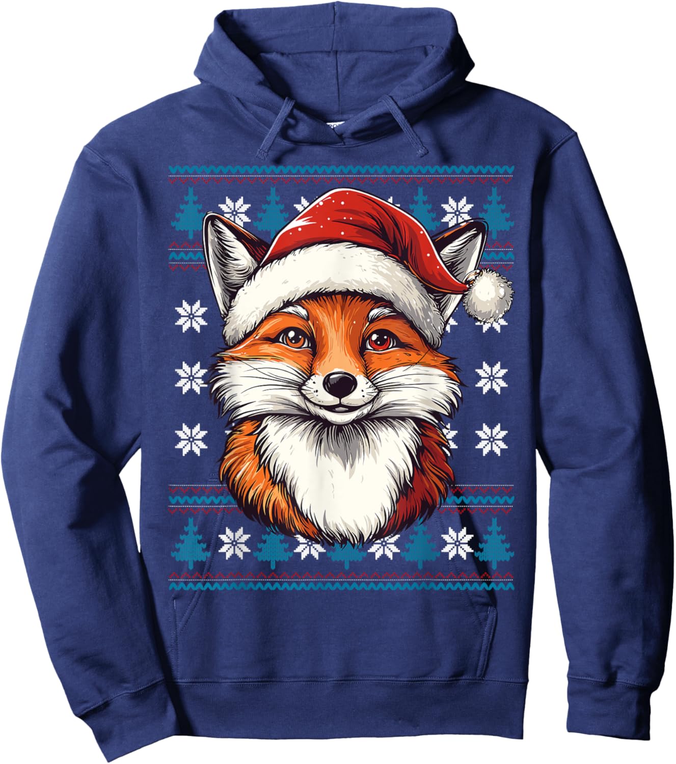 Foxes Santa Hat Ugly Christmas Sweater Foxes Lovers Holiday Hoodie - Hoodie | Navy
