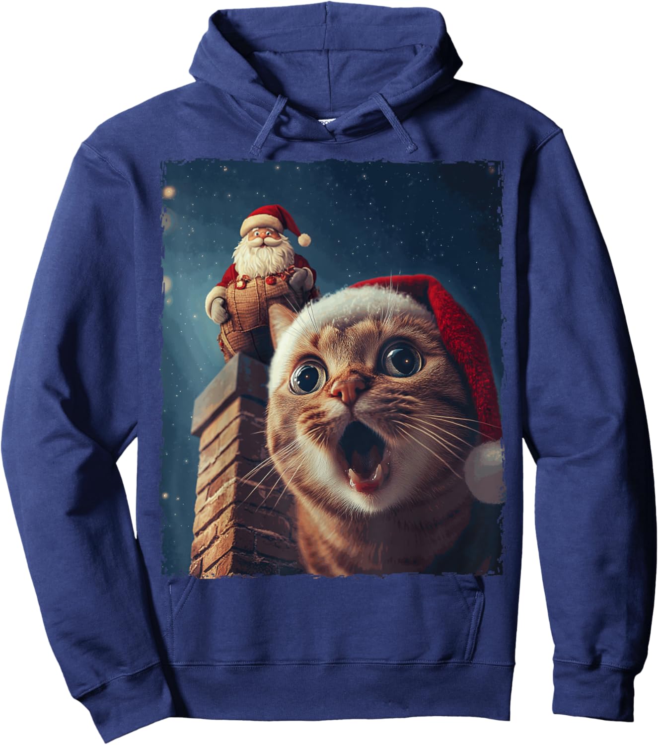 Funny Cat Selfie Santa Chimney Xmas Christmas Women Kids Hoodie - Hoodie | Navy