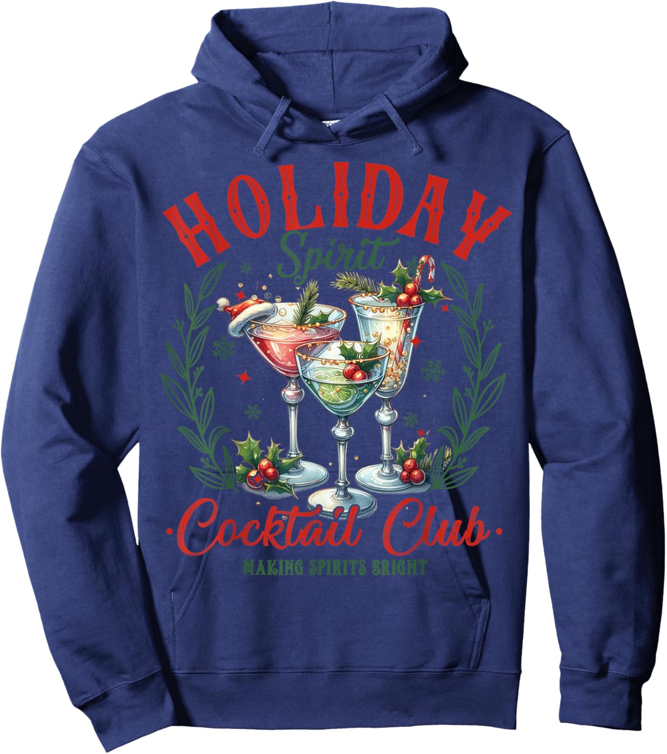 Funny Christmas Party Holiday Spirit Cocktail Club Pajamas Hoodie - Hoodie | Navy