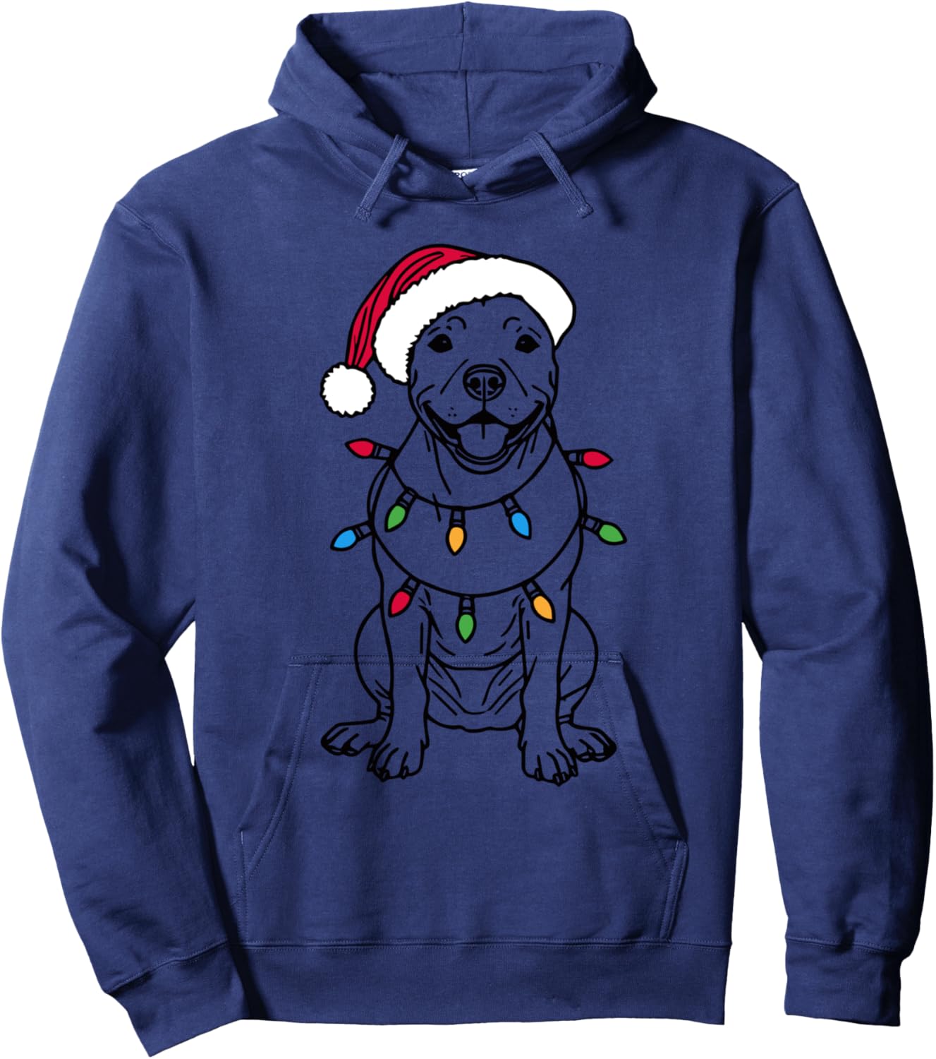 Funny Santa Pitbull Christmas Lights Pitbull Dog Lover Xmas Hoodie - Hoodie | Navy