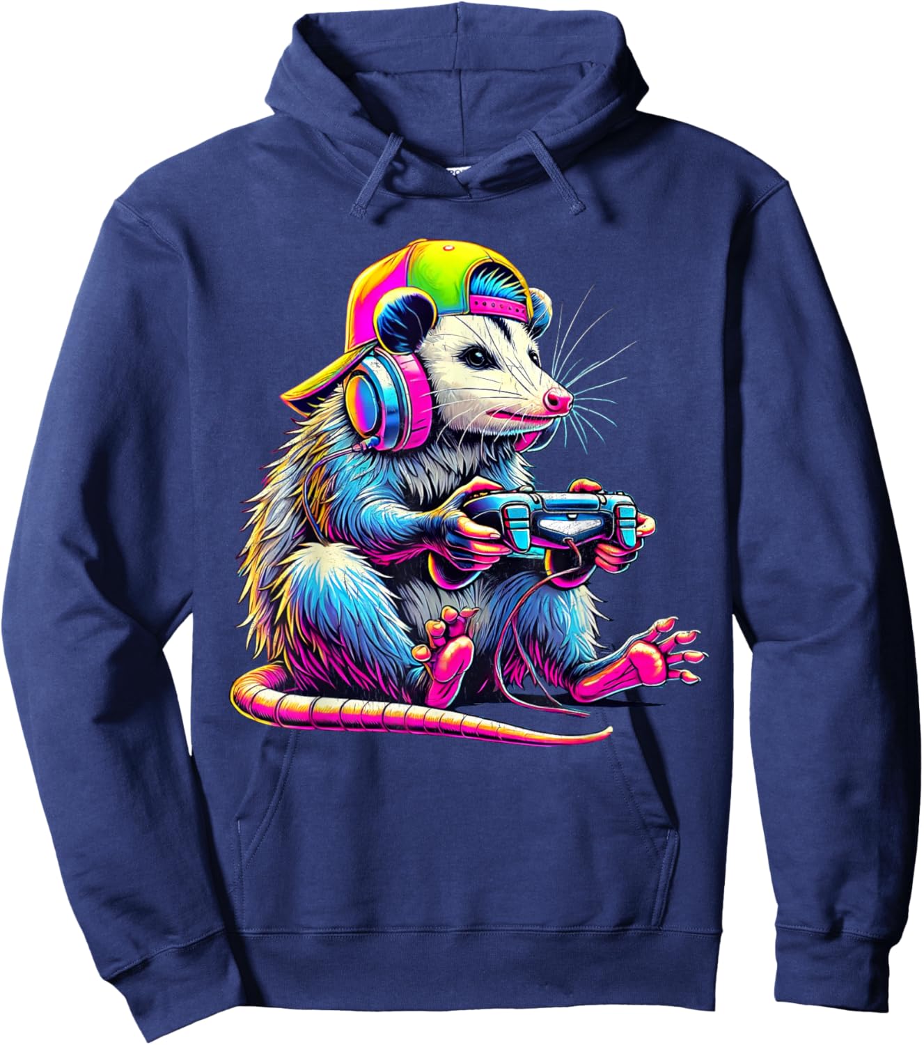 Funny Possum Gaming Kids Men Gamer Retro Opossum Video Games Hoodie - Hoodie | Navy