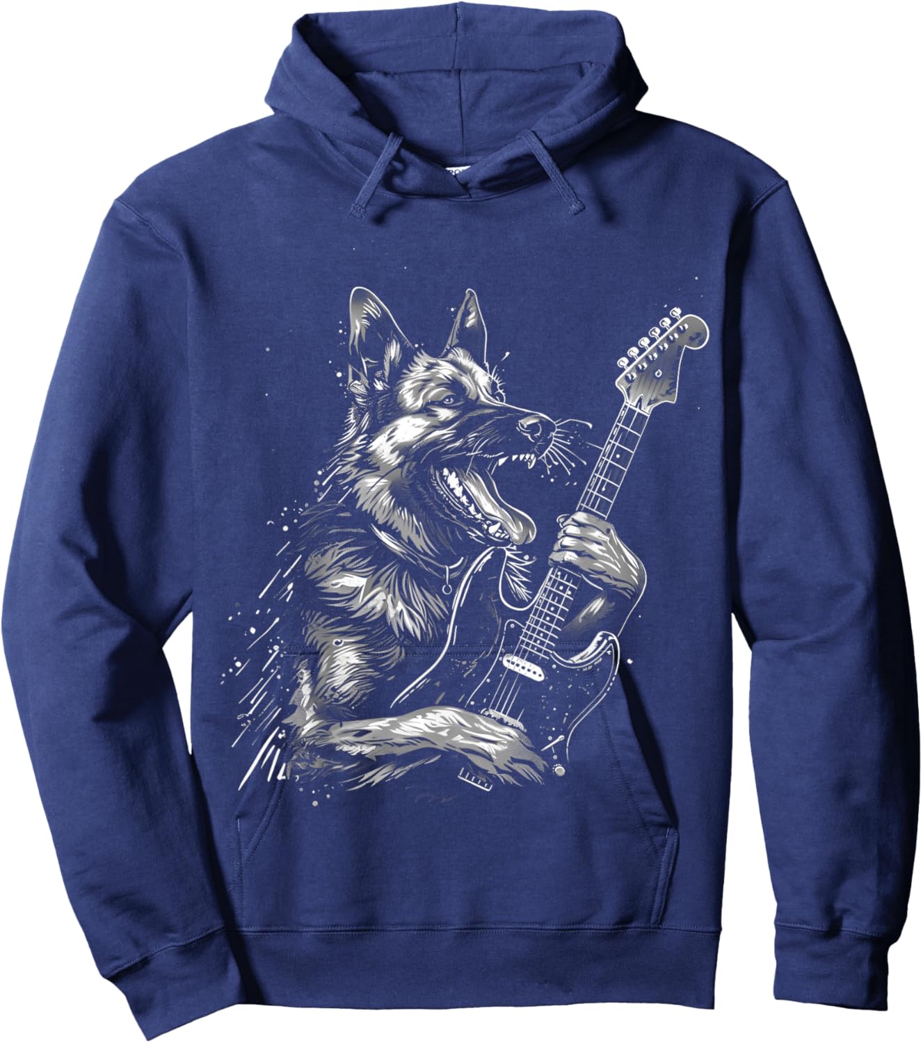 German Shepherd Dog Playing Electric Guitar Rock Dog Dad Hoodie - Hoodie | Navy