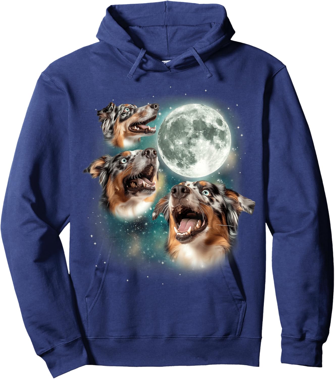 3 Australian Shepherds Moon | Three Aussies Howling Dog Meme Hoodie - Hoodie | Navy