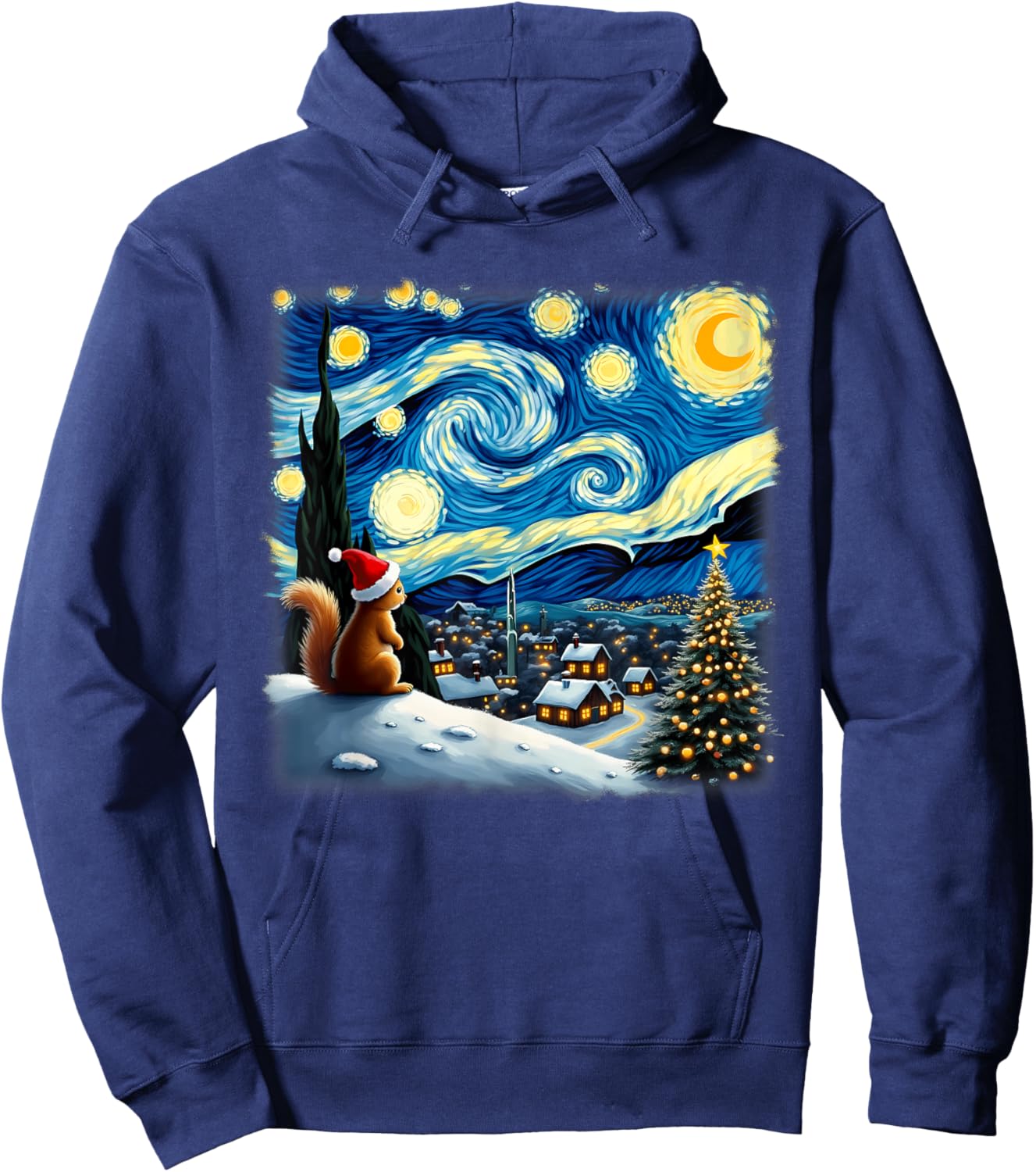 Christmas Squirrel Starry Night Hoodie - Hoodie | Navy