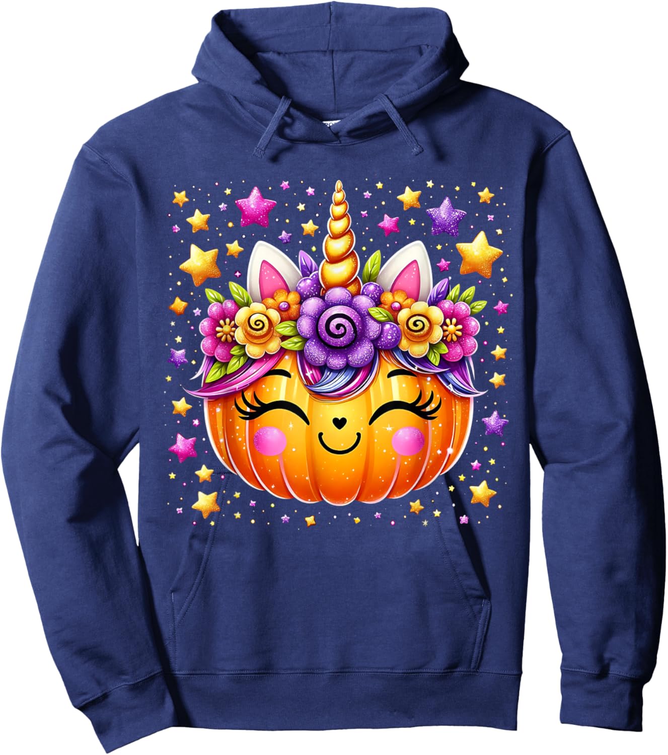 Cute Unicorn Pumpkin Girls Kids Funny Halloween Hoodie - Hoodie | Navy