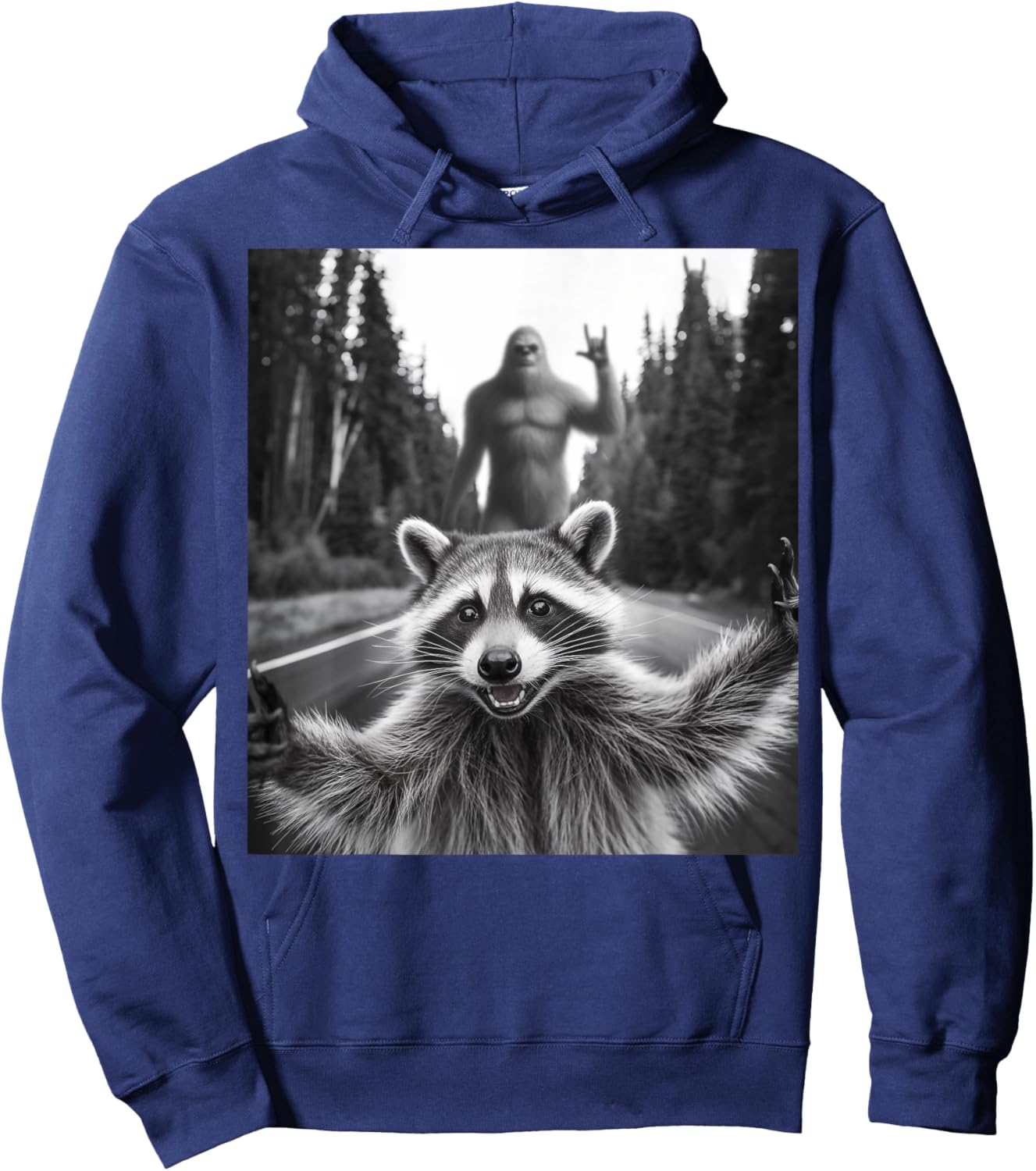 Raccoon Selfie With Bigfoot Funny Gifts Women Kid Hoodie - Hoodie | Navy
