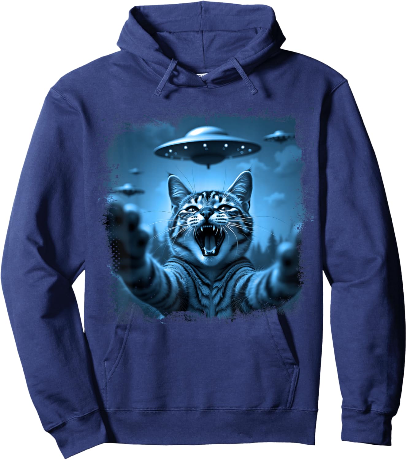 Funny Cat Selfie with UFOs Funny Cats Alien Design Hoodie - Hoodie | Navy