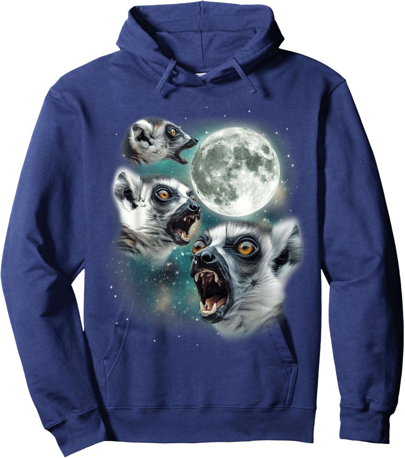 Three Lemur Moon | 3 Lemurs Howling Funny Weird Cursed Meme Hoodie - Hoodie | Navy