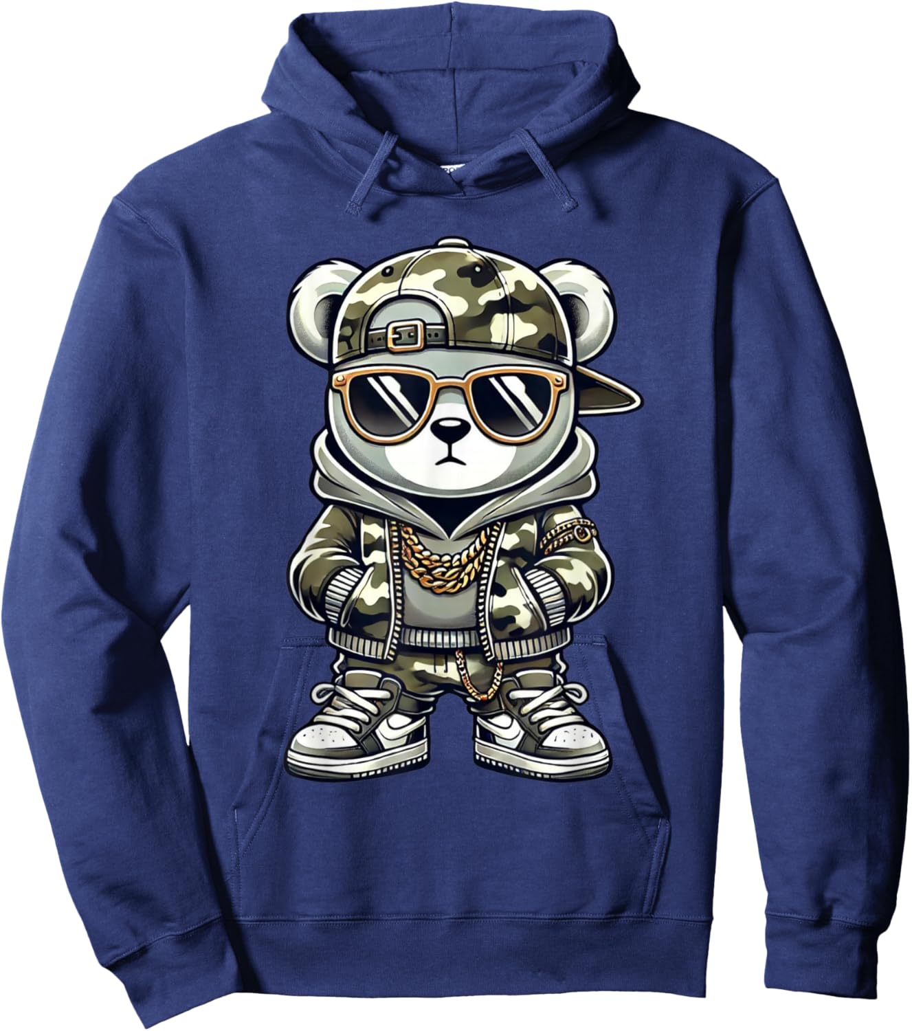 Camo Hip Hop Teddy Bear Camouflage Gangsta Streetwear Hustle Hoodie - Hoodie | Navy