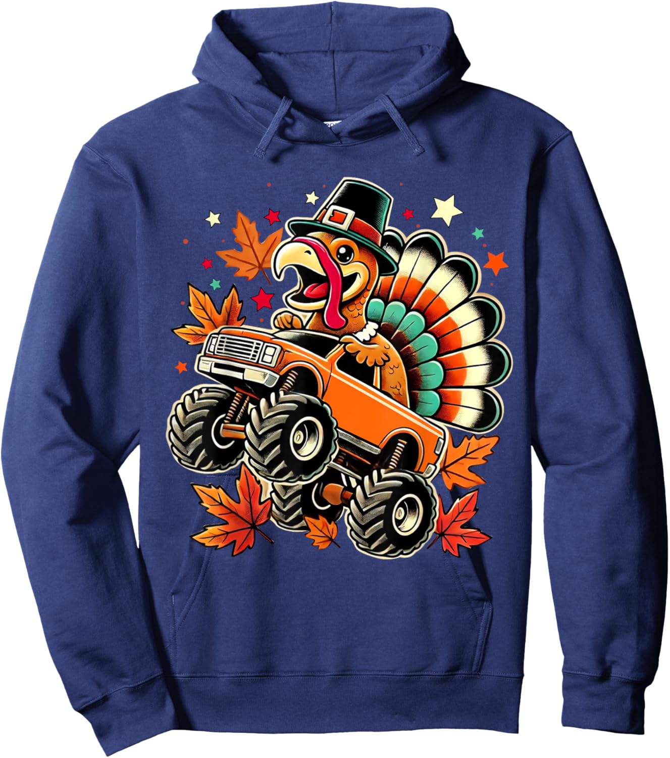 Funny Turkey Driving Monster Truck Thanksgiving Boys Toddler Hoodie - Hoodie | Navy