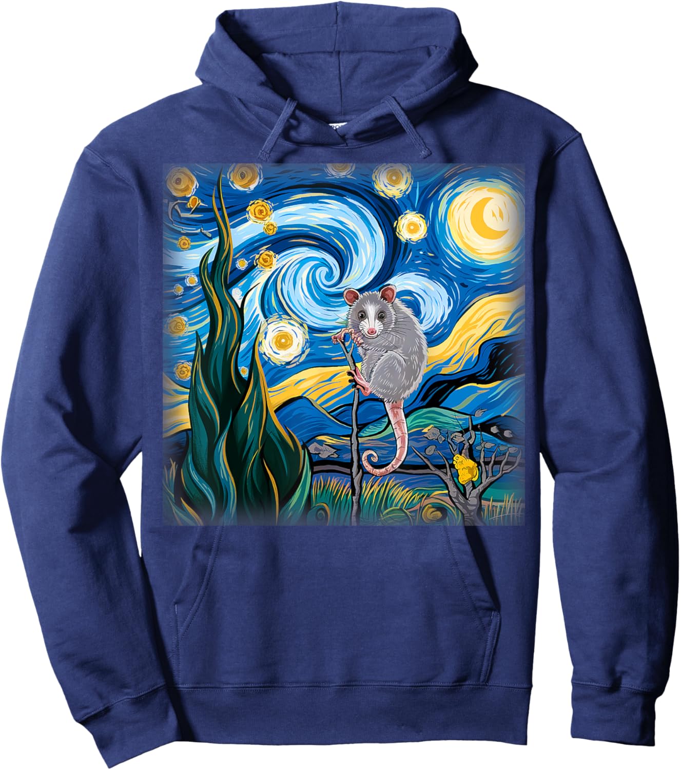 Starry Night Opossum Van Gogh Possum Rodent Gifts Men Women Hoodie - Hoodie | Navy